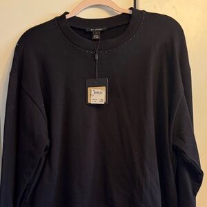 St. John Black Top with Studded Neckline